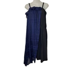 PUBLIC SCHOOL Blue Black‎ Plaid  Asymmetric Silk Cotton Dress S